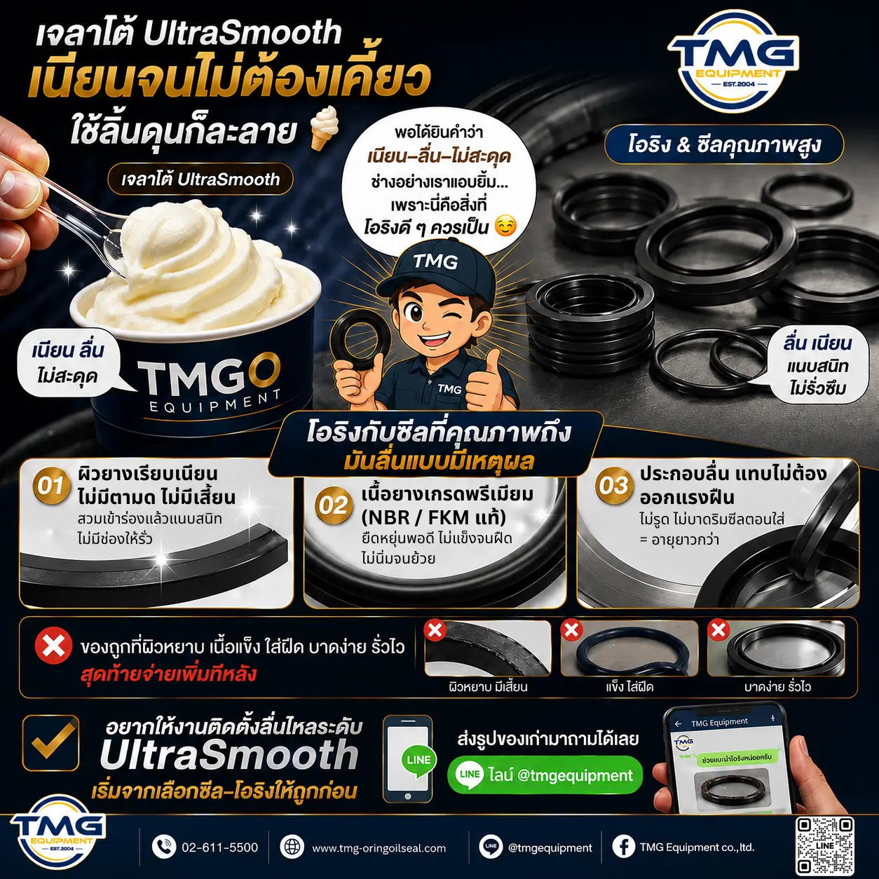 โอริงและซีลคุณภาพสูง ผิวเรียบเนียน ลื่น ไม่สะดุด โดย TMG Equipment
